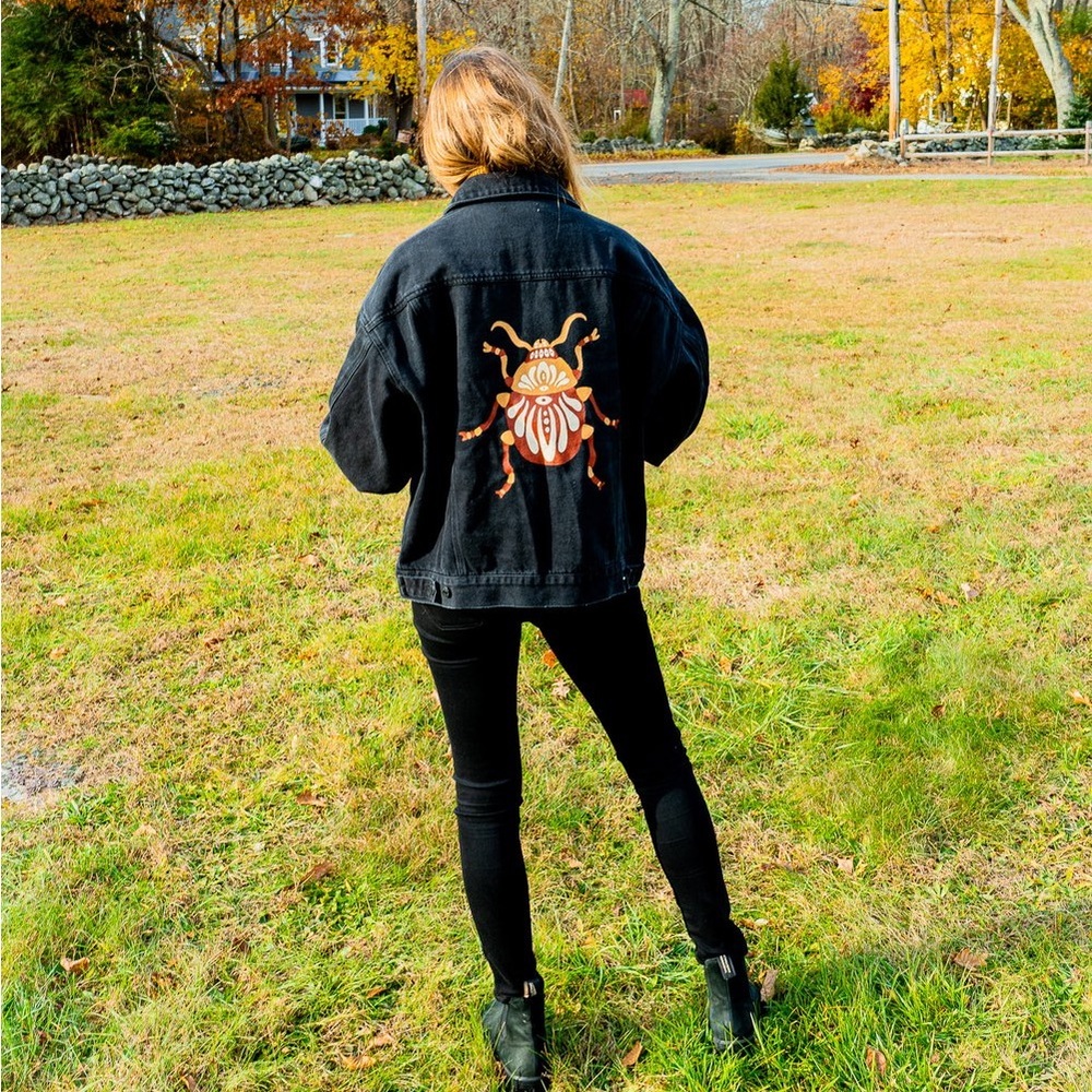 Hand-painted custom beetle black denim jacket!
